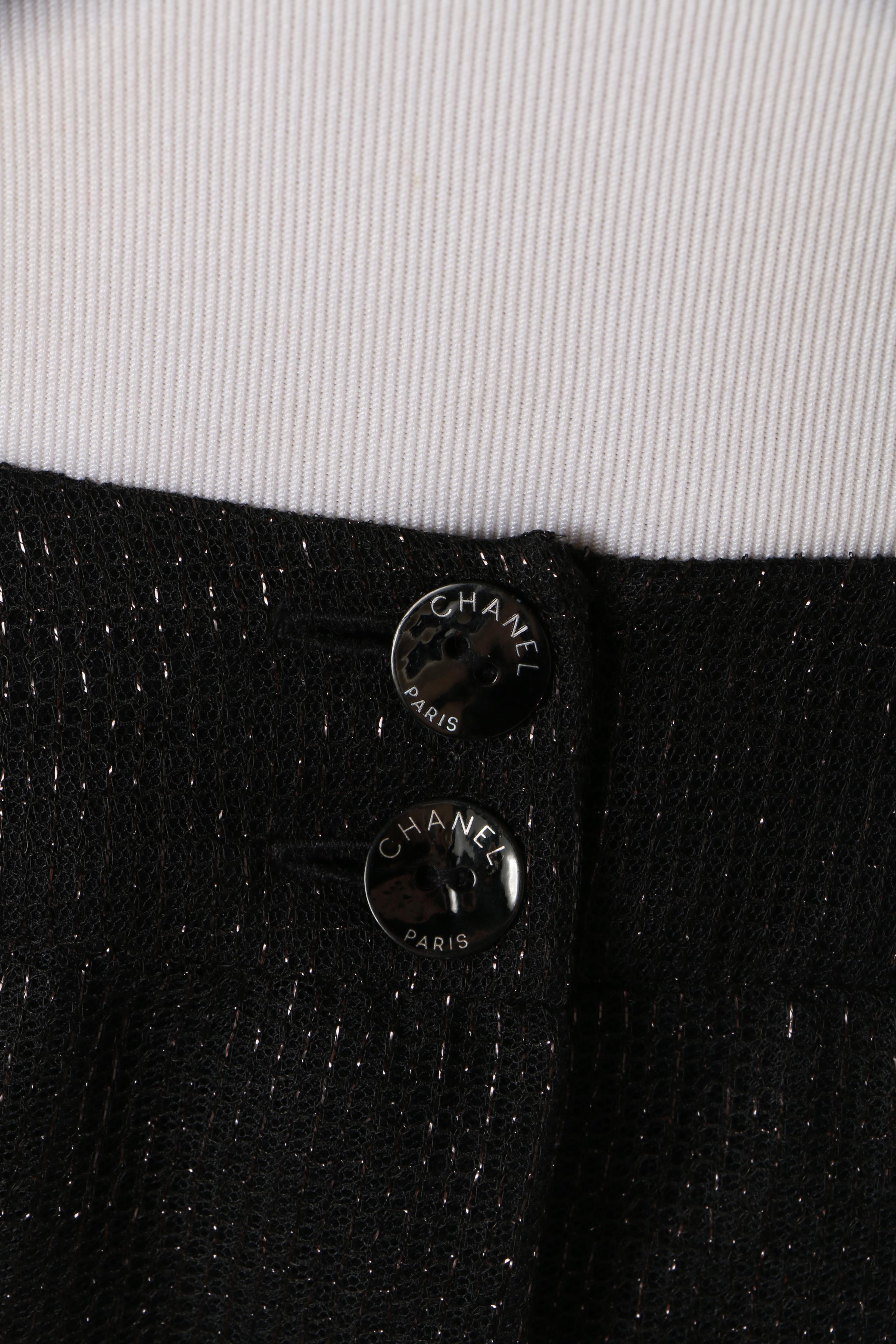 Chanel Ivory Silk Blouse and Black Tulle Overlay Pleated Skirt