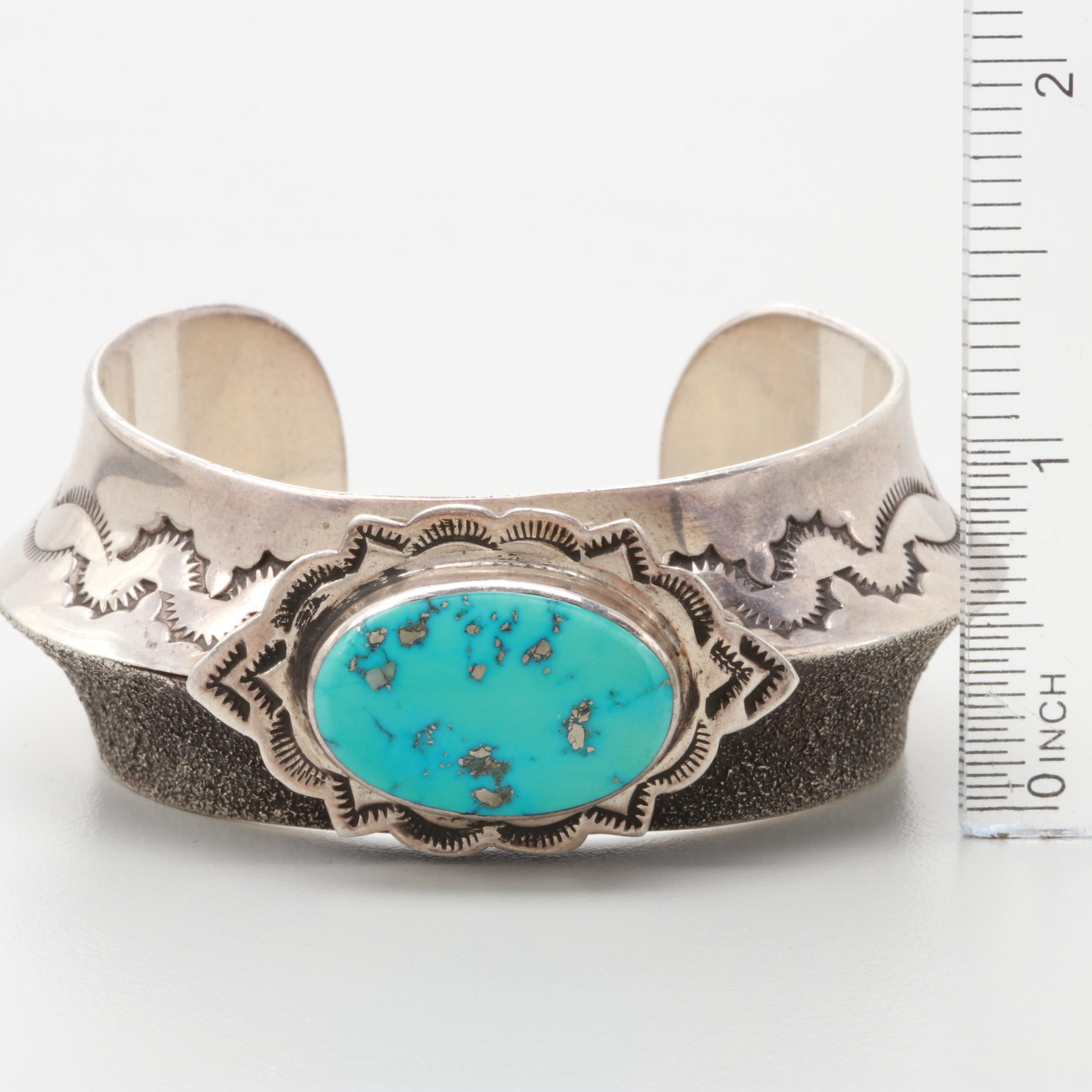 Redwater Navajo Diné Sterling Silver Turquoise Cuff