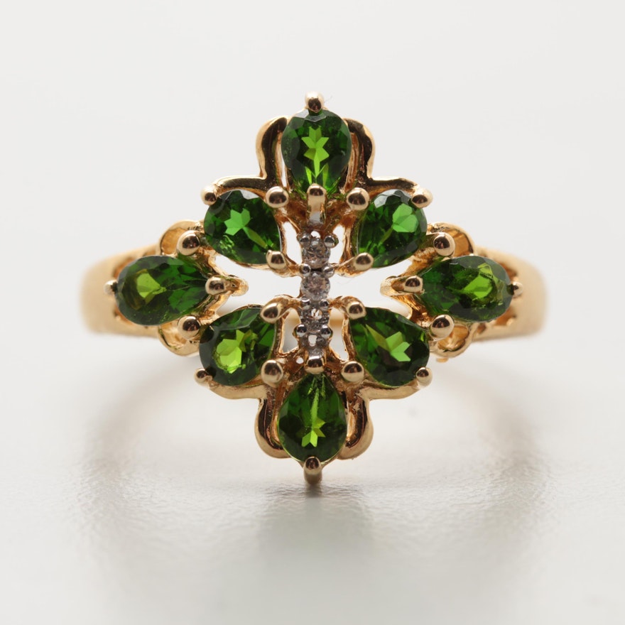 Gold Wash on Sterling Silver Chrome Diopside and White Topaz Ring