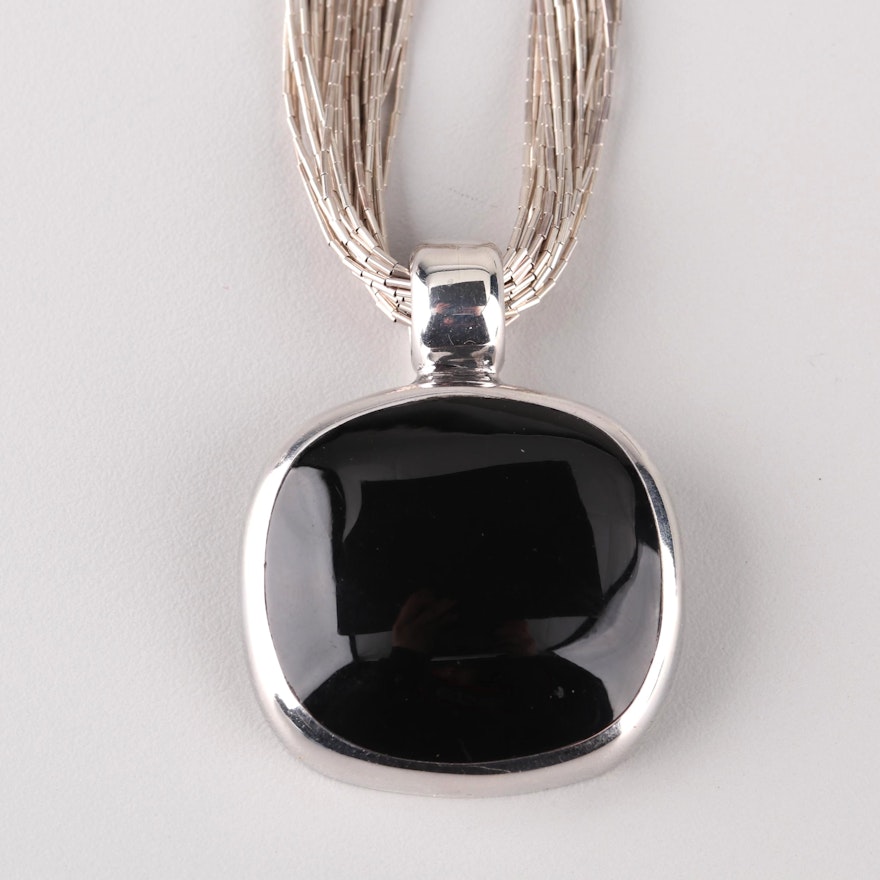Liquid Sterling Silver Necklace and Black Onyx Pendant
