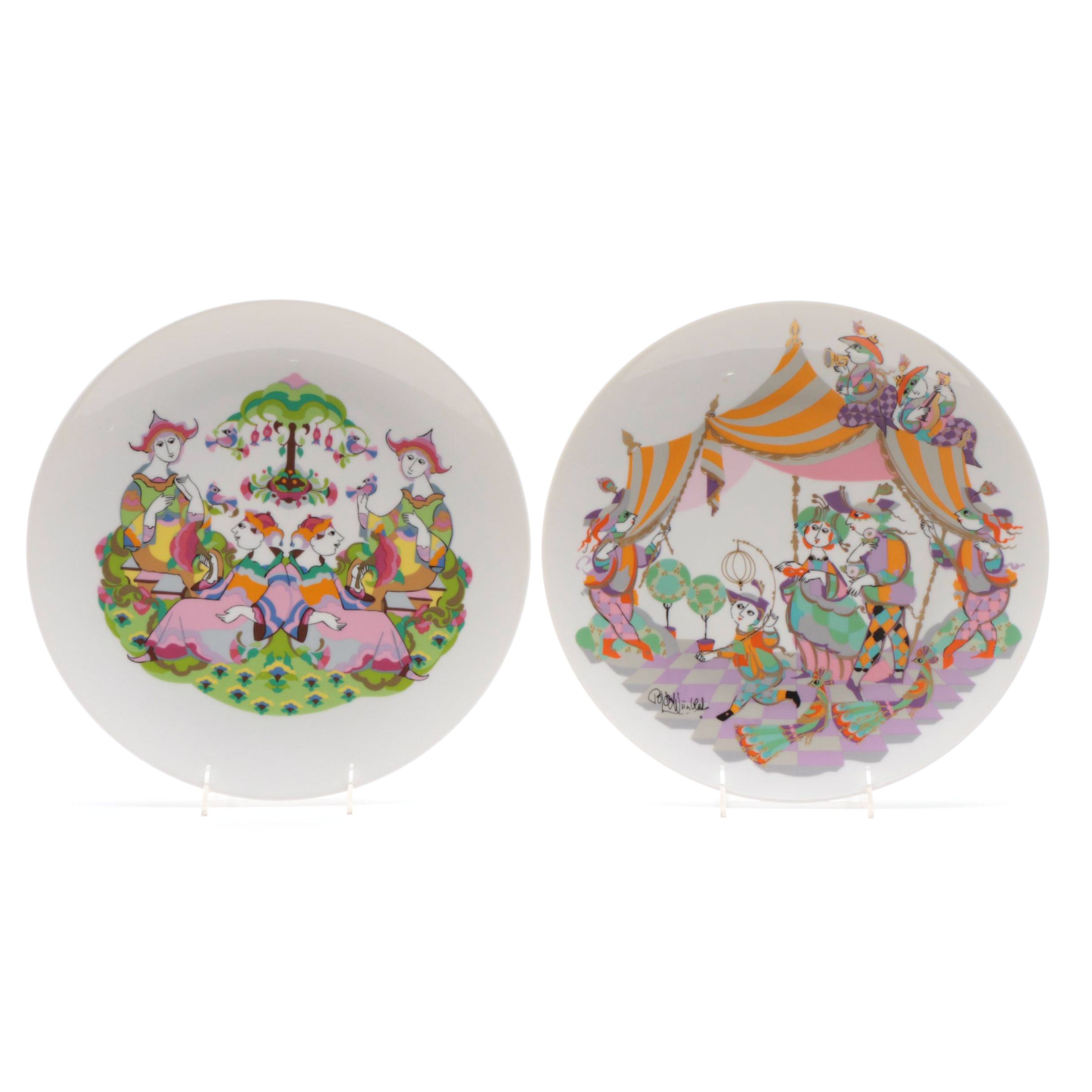 Rosenthal "Commedia Dell' Arte" Plates One Signed by Bjørn Wiinblad