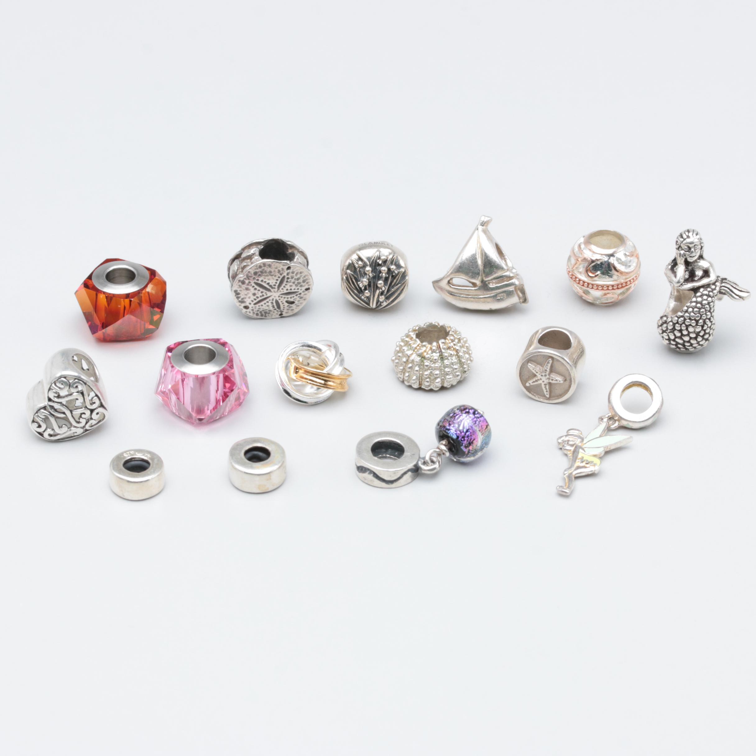 Sterling Silver and Silver Tone Charms Including Disney, Enamel and Glass