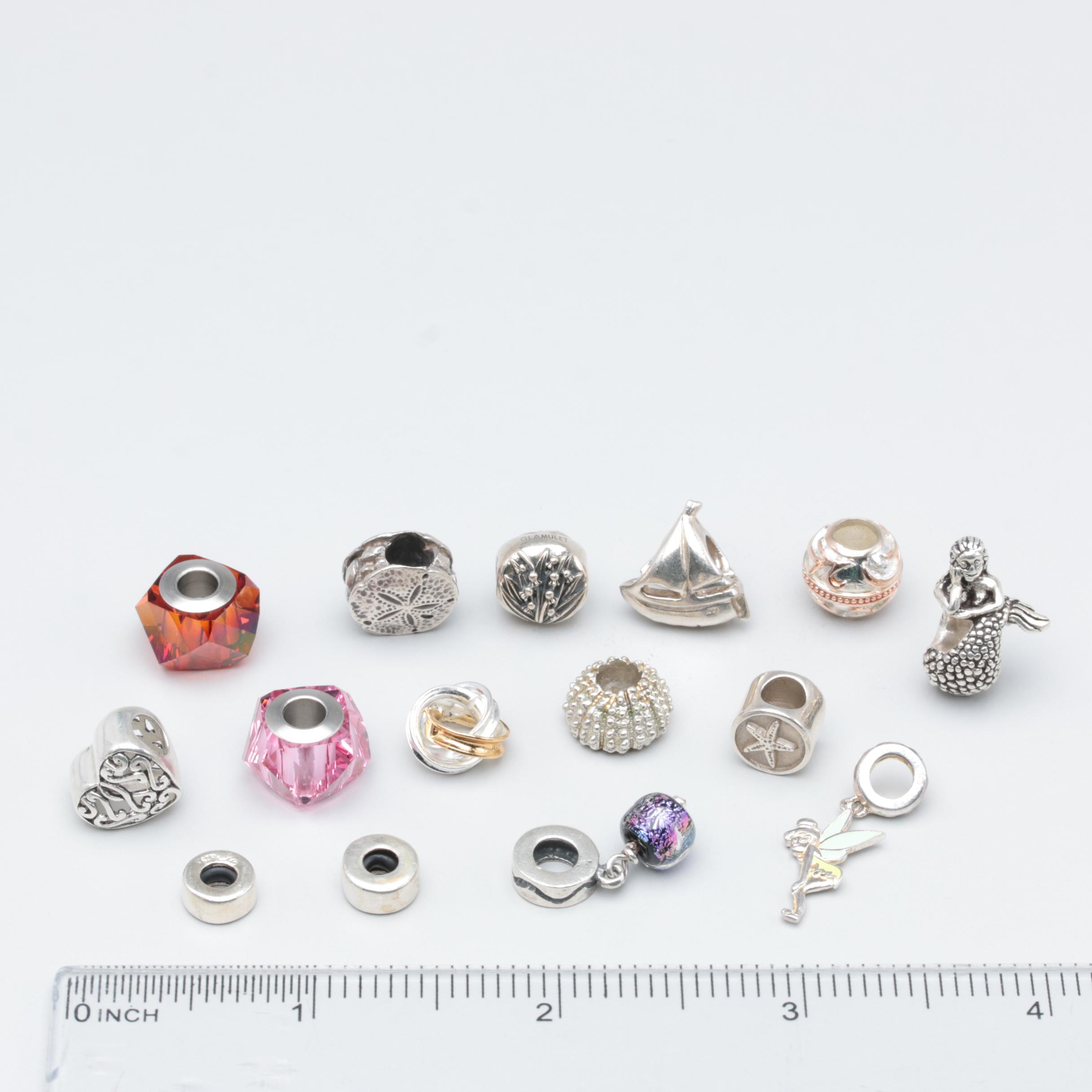 Sterling Silver and Silver Tone Charms Including Disney, Enamel and Glass