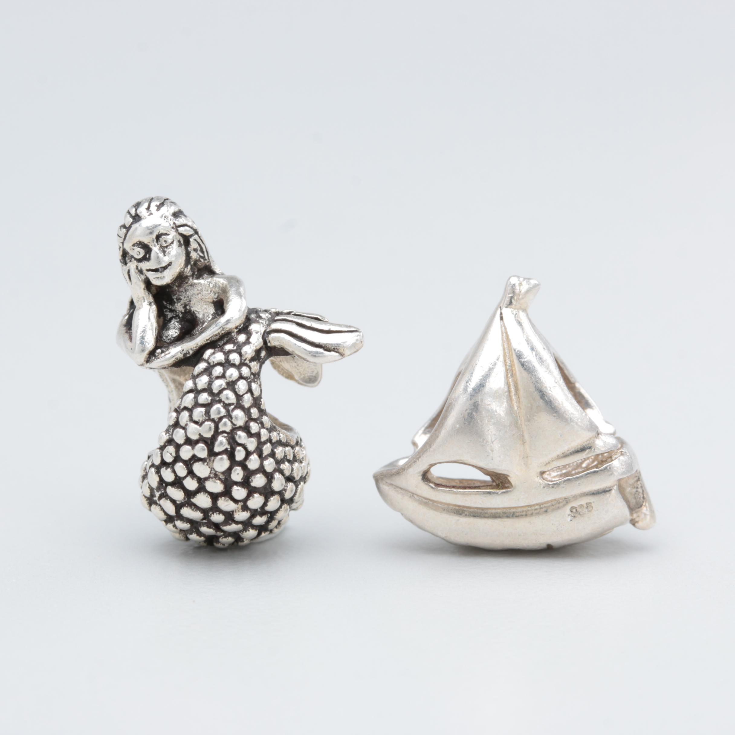 Sterling Silver and Silver Tone Charms Including Disney, Enamel and Glass