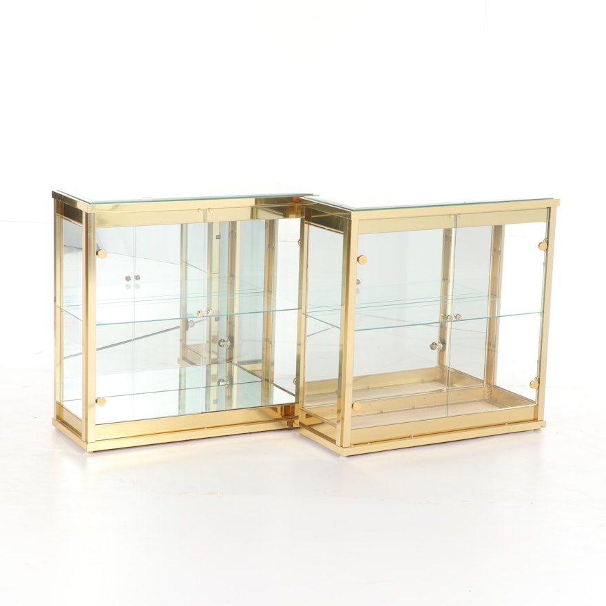 Brass and Glass Display Cabinets, Late 20th Century