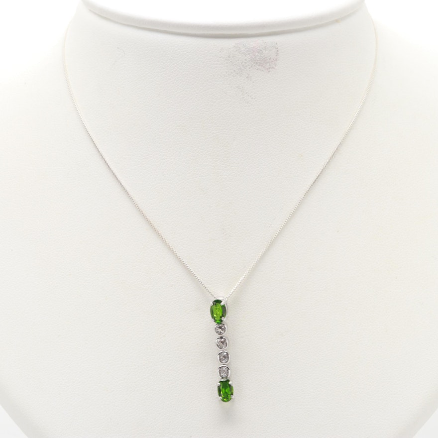 Sterling Silver Chrome Diopside and Synthetic Spinel Necklace