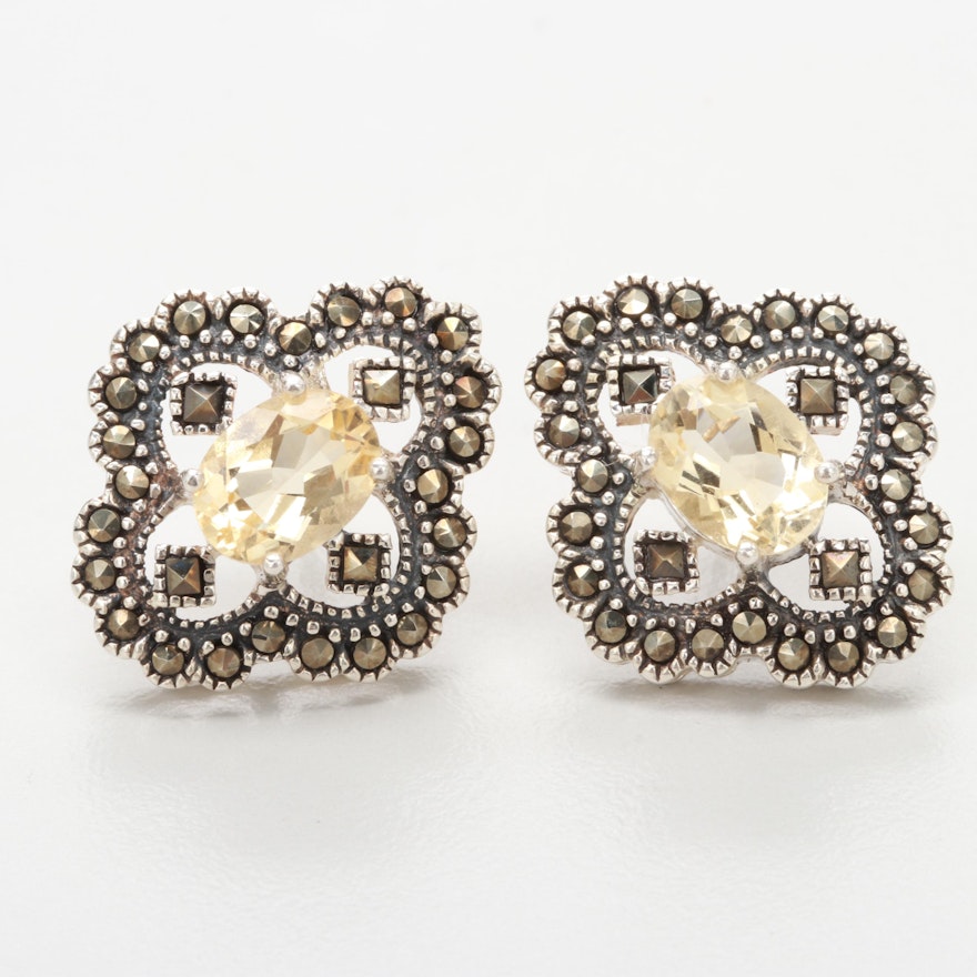 Sterling Silver Citrine with Marcasite Earrings