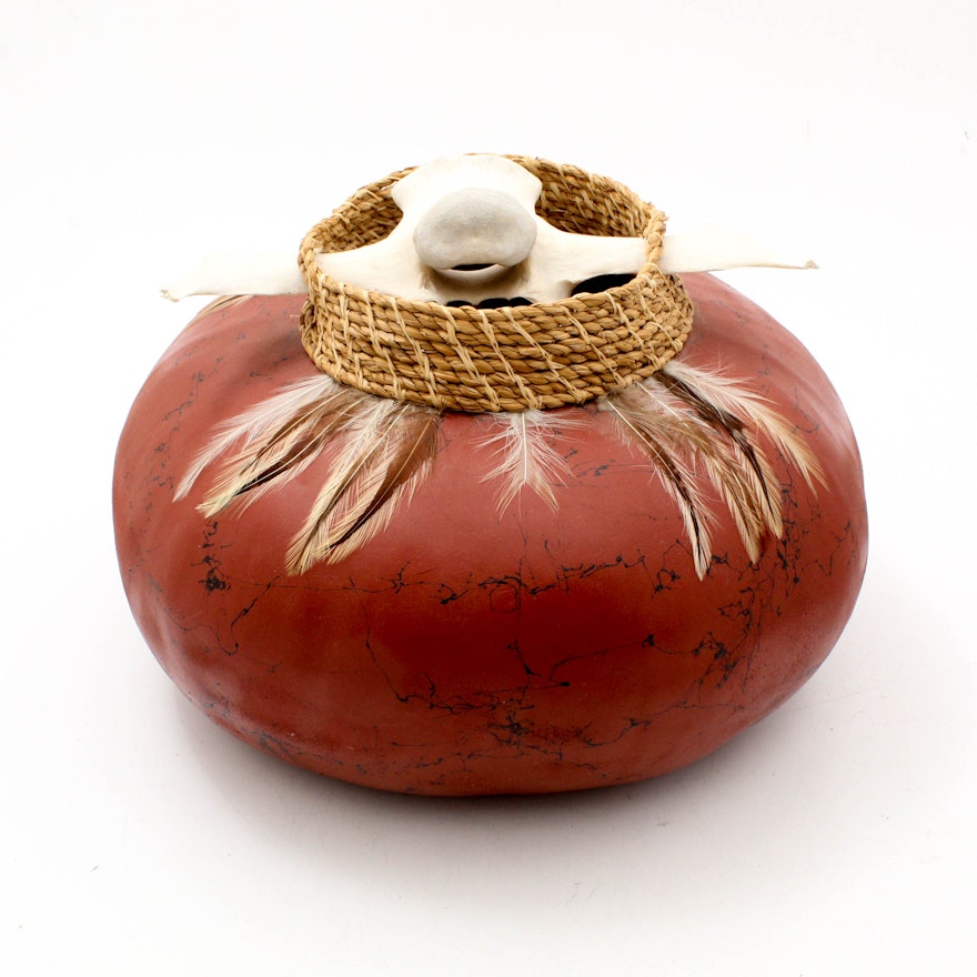 Southwestern Style Artisan Painted Gourd Basket