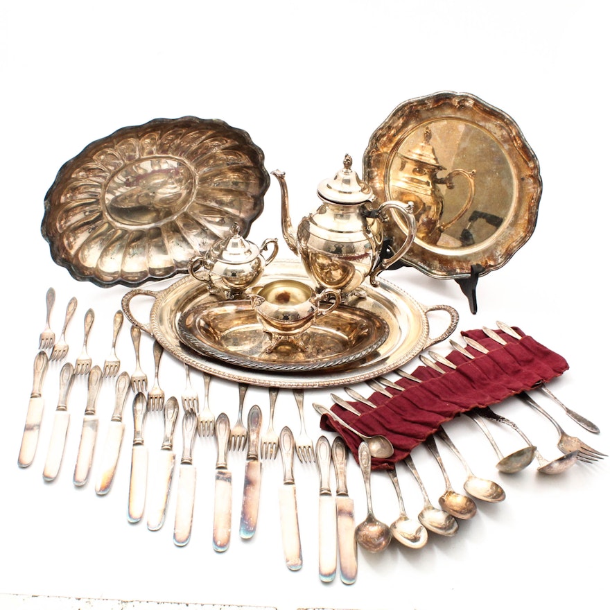 Silver Plate Dinnerware and Flatware Assortment Including Reed & Barton