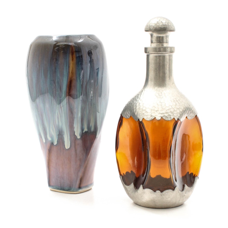 Royal Holland Daalderop Pewter Decanter and Artisan Vase