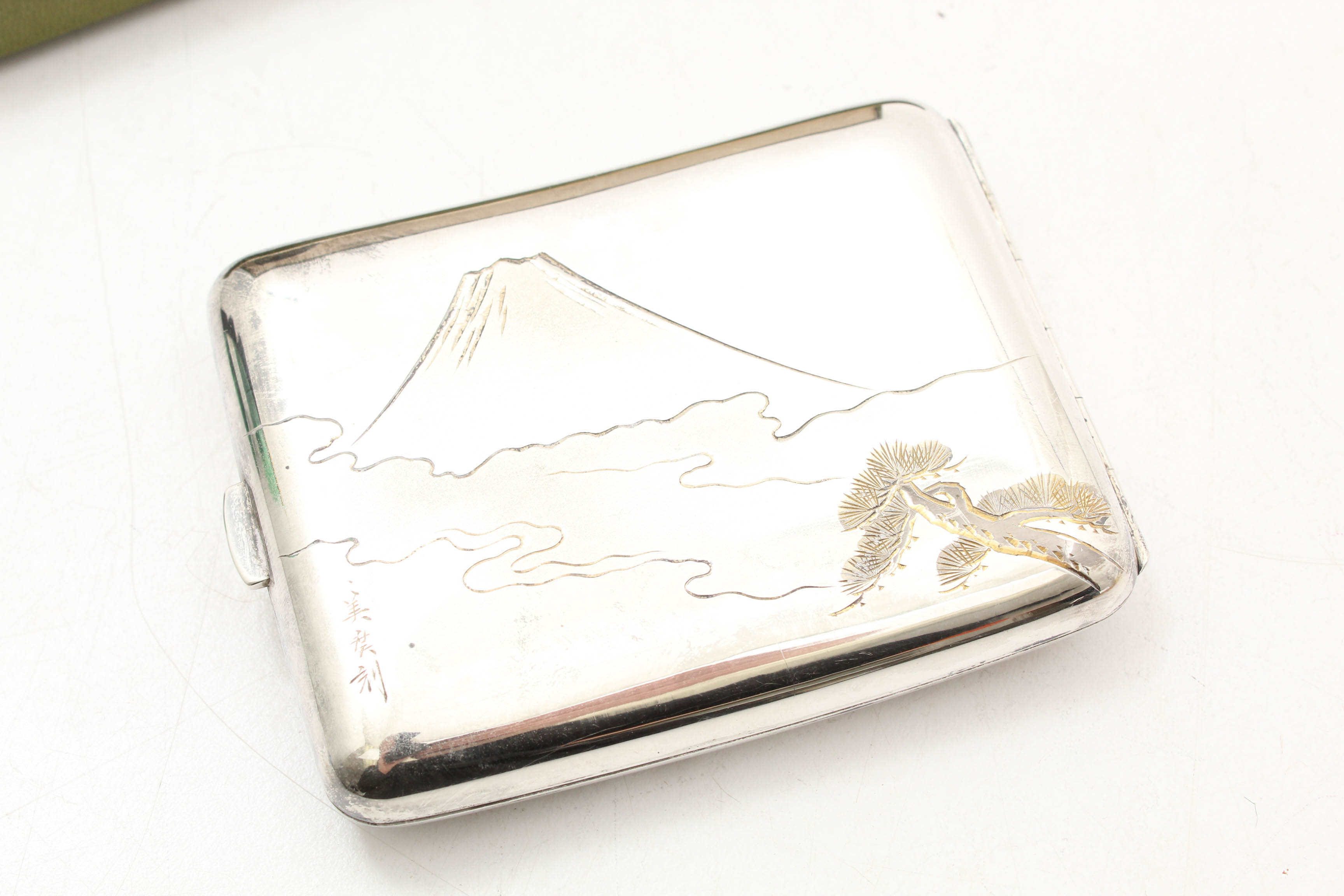 Vintage Japanese Sterling Silver Cigarette Case and Matching Lighter