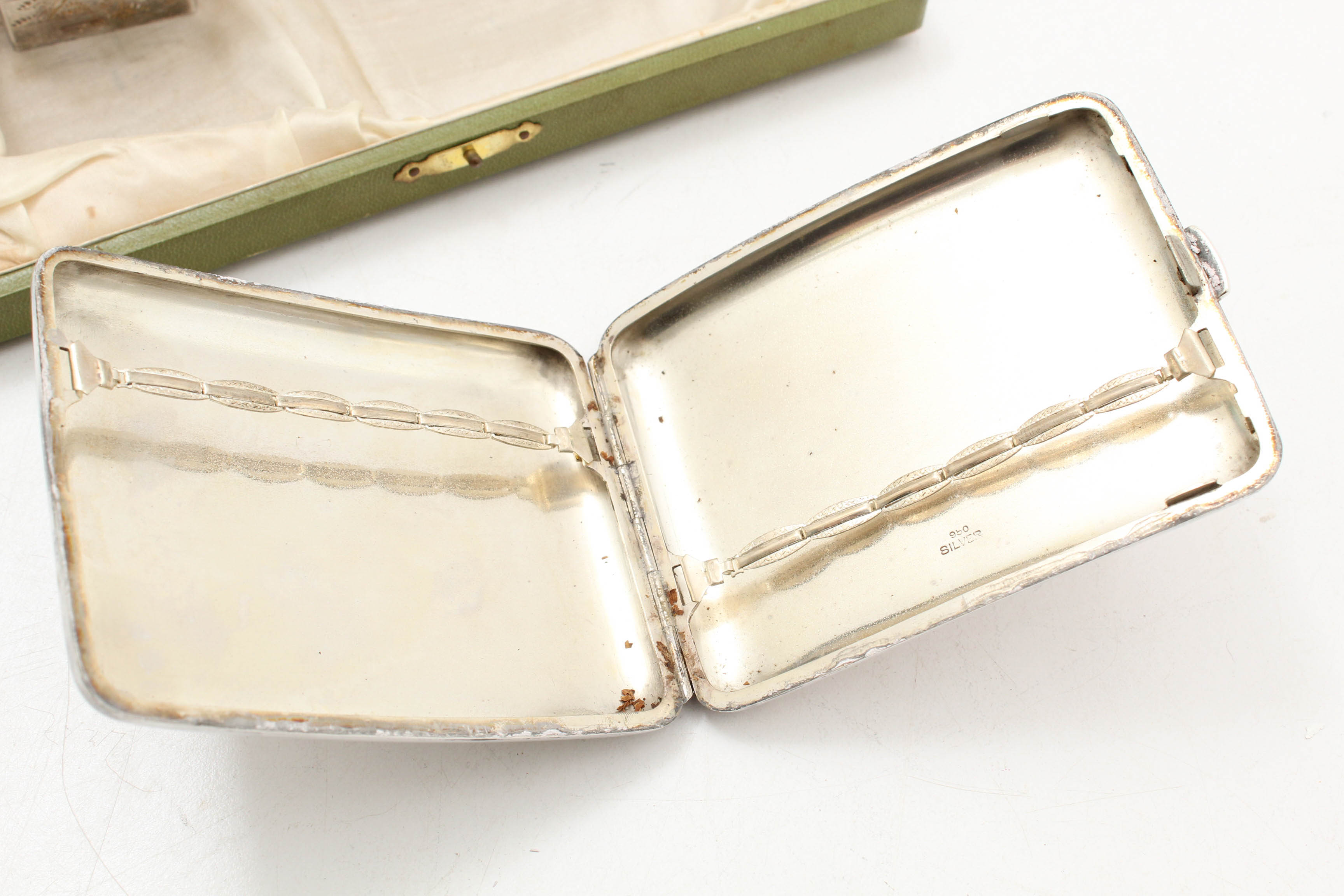 Vintage Japanese Sterling Silver Cigarette Case and Matching Lighter