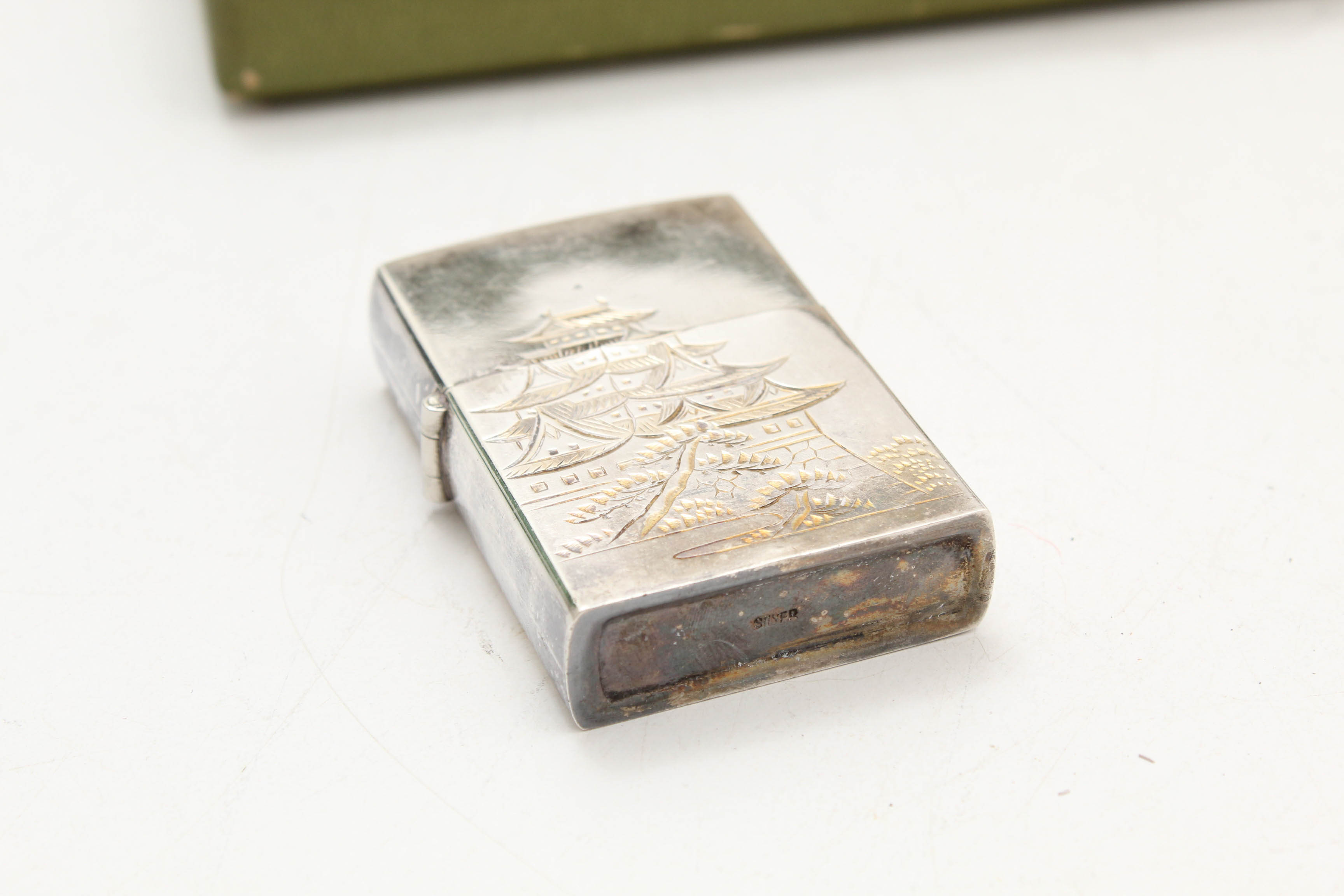 Vintage Japanese Sterling Silver Cigarette Case and Matching Lighter