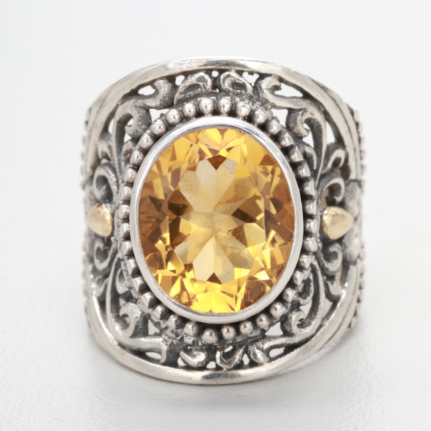 Robert Manse Sterling Silver Citrine Ring with 18K Yellow Gold Accents