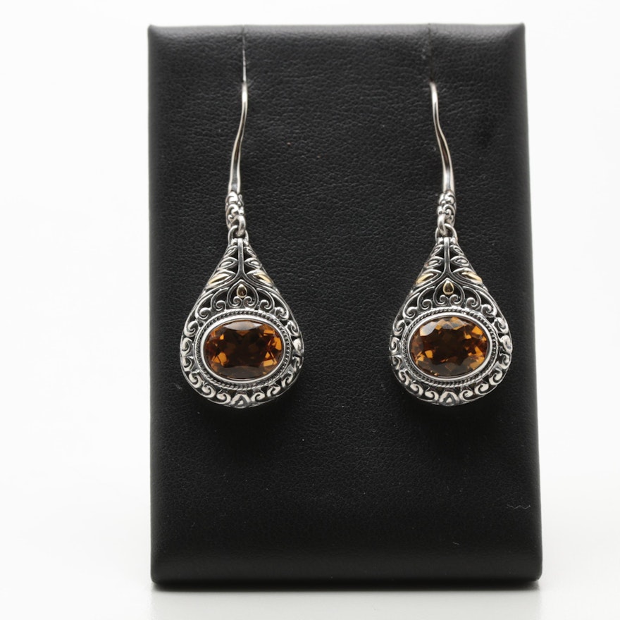 Robert Manse Sterling Silver Citrine Earrings with 18K Yellow Gold Accents