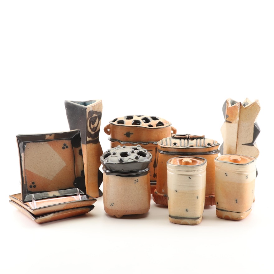 Terry Gess Wheel Thrown And Handbuilt Stoneware Tableware and Covered Canisters