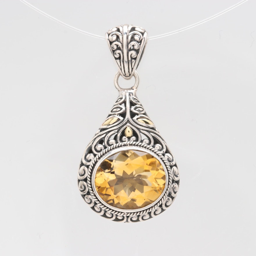 Robert Manse Sterling Silver Citrine Pendant with 18K Accents