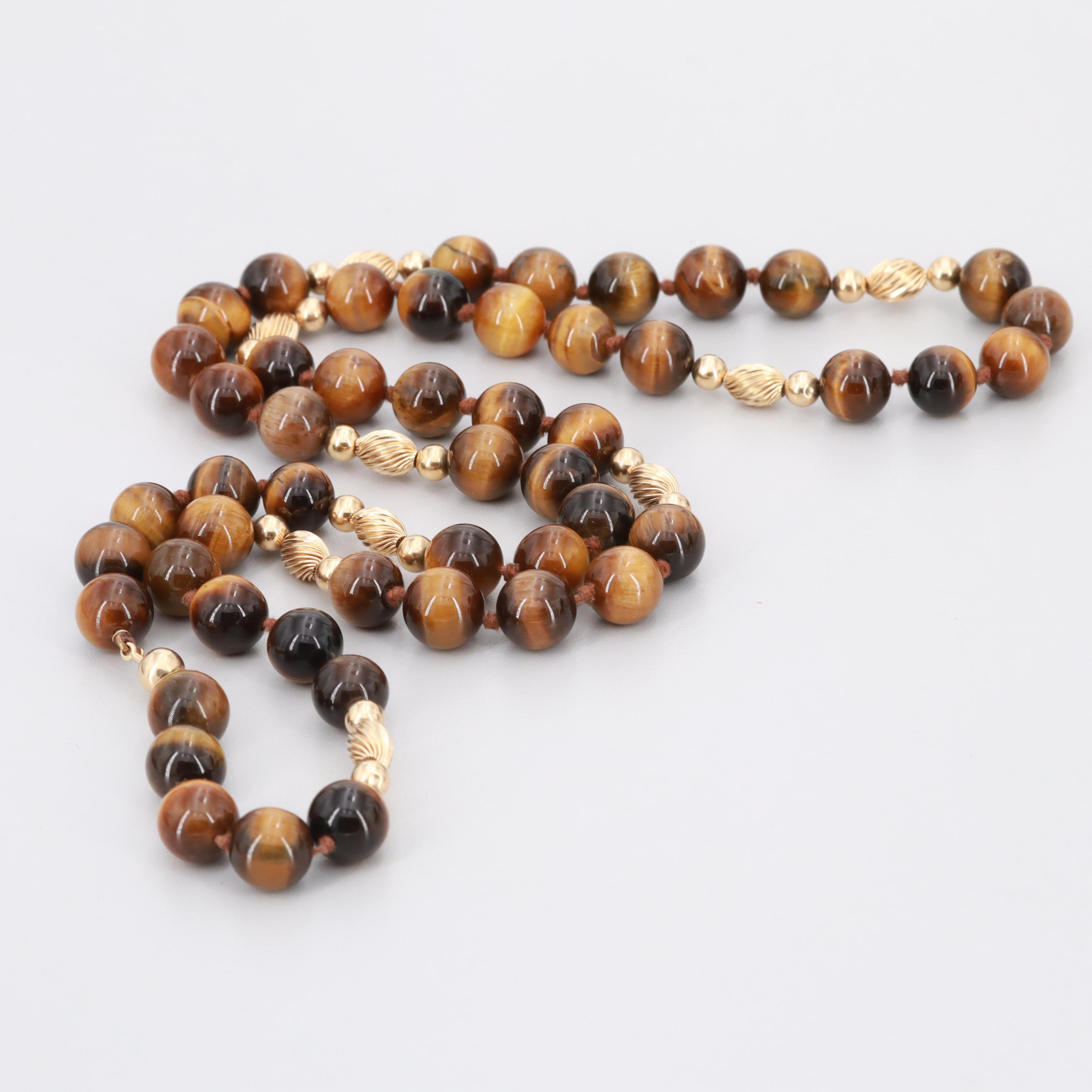 14K Yellow Gold Tiger's Eye Necklace