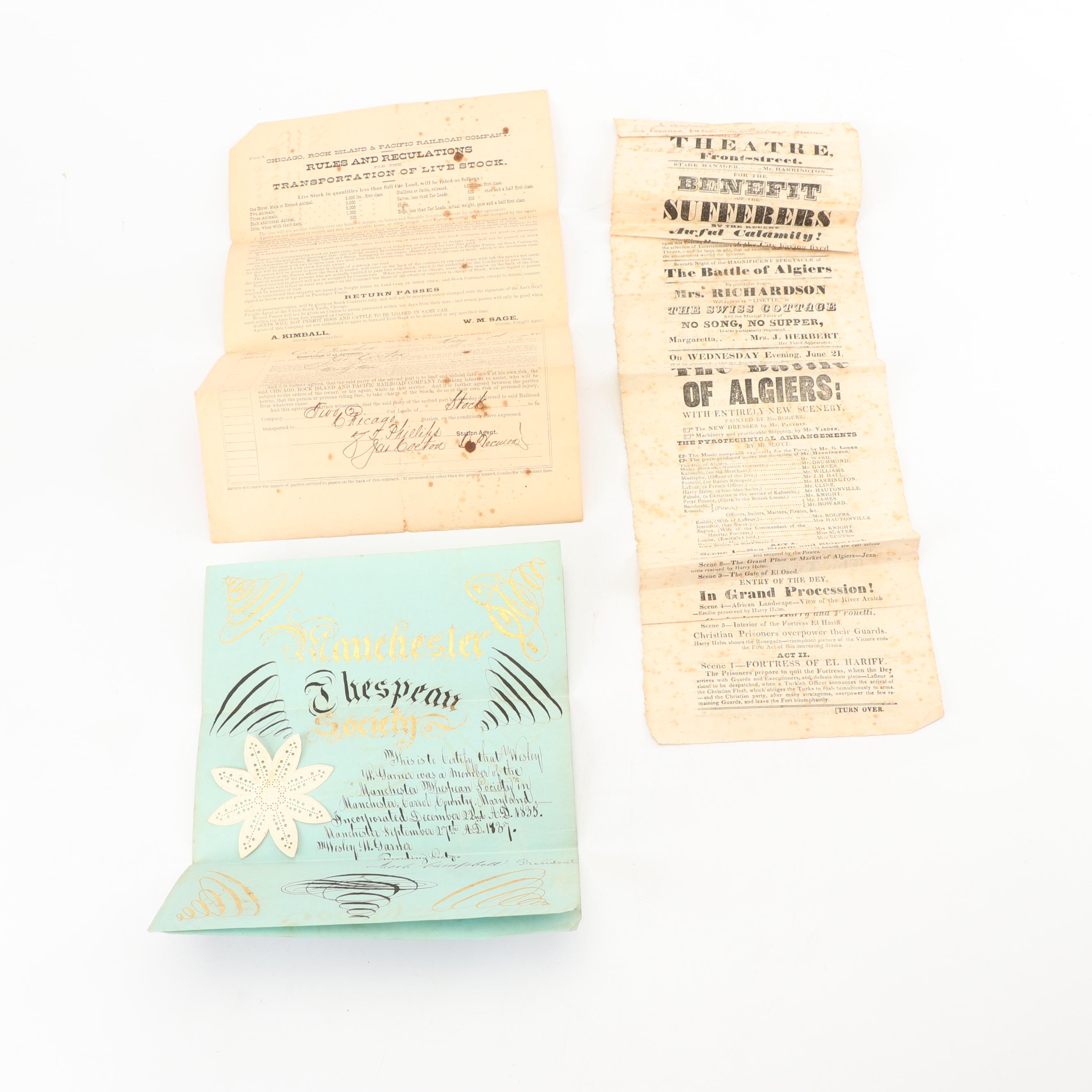 Archive of the Wesley Garner Family of Iowa, Assorted Historical Ephemera