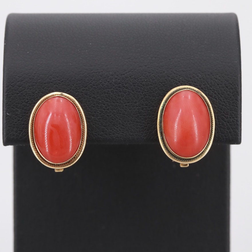 18K Yellow Gold Coral Clip-On Earrings