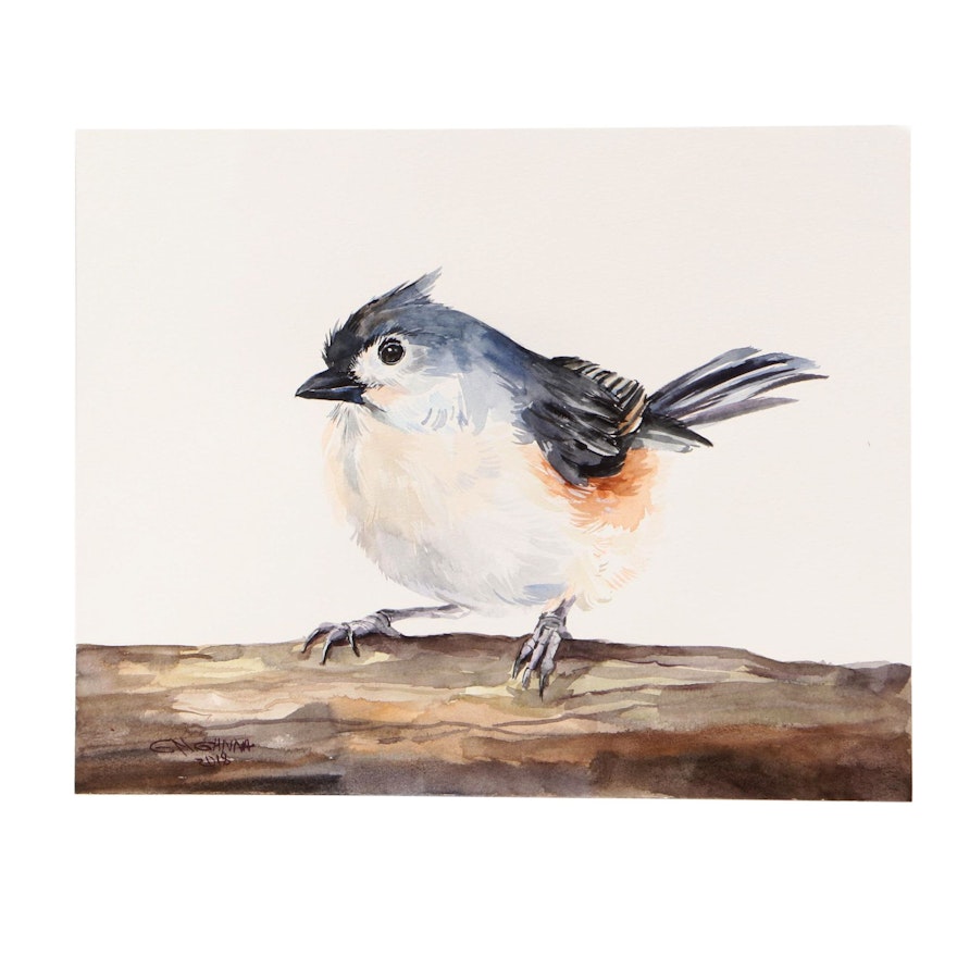 Ganna Melnychenko 2018 Watercolor Painting "Tufted Titmouse"