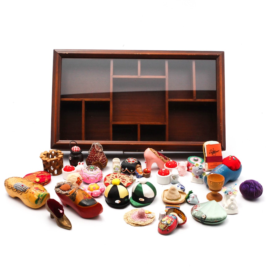 Sewing Collectibles and Display Case