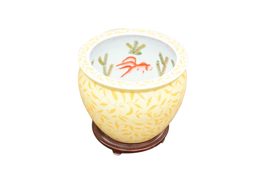 Chinese Ceramic Fishbowl Planter