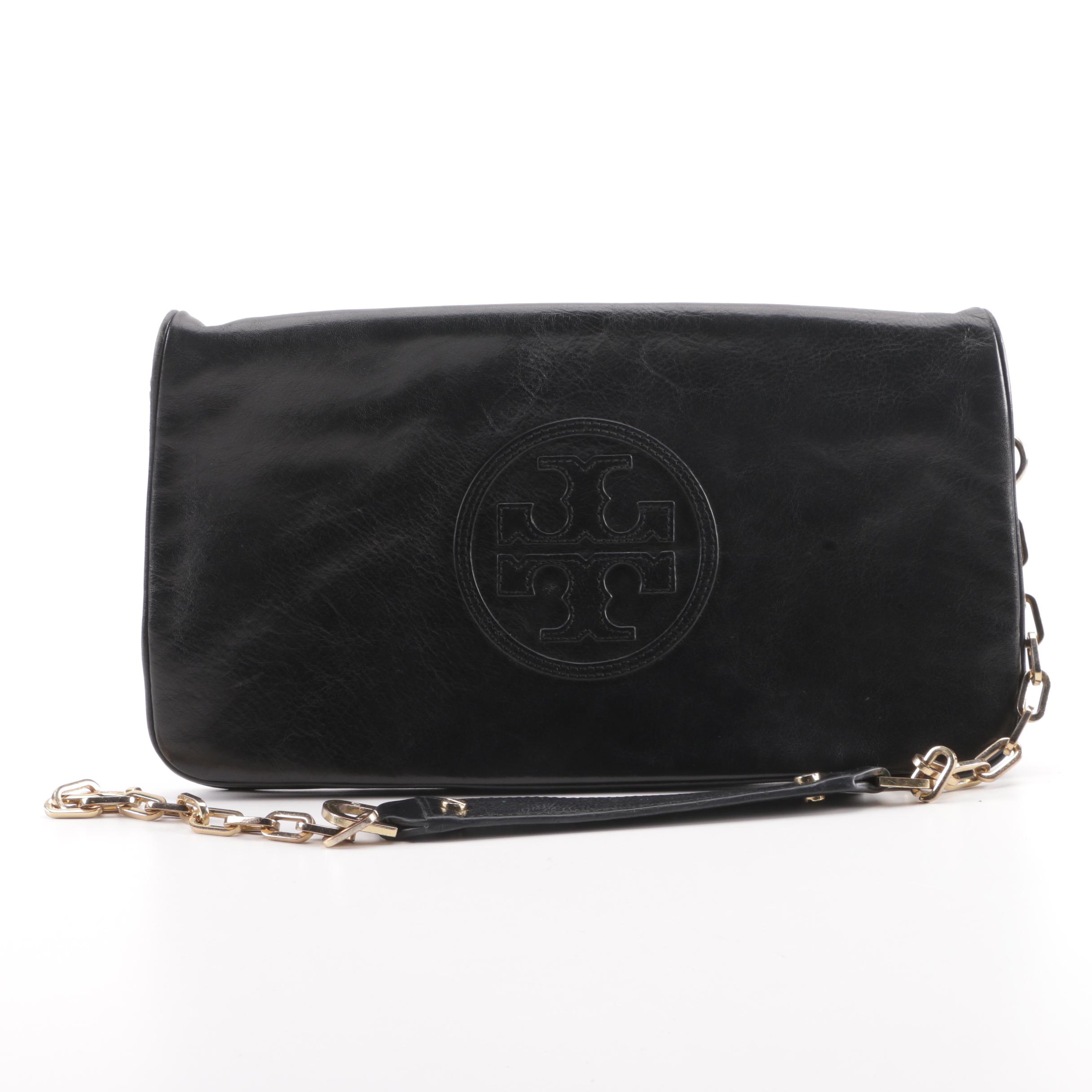 Tory Burch Bombe Reva Black Leather Convertible Clutch