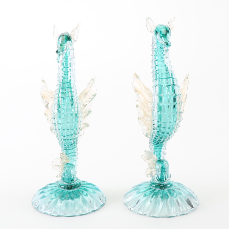 Murano Glass Seahorse Figurines Attributed to Alfredo Barbini