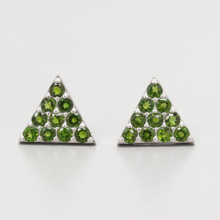 Robert Manse Sterling Silver Chrome Diopside Triangular Stud Earrings