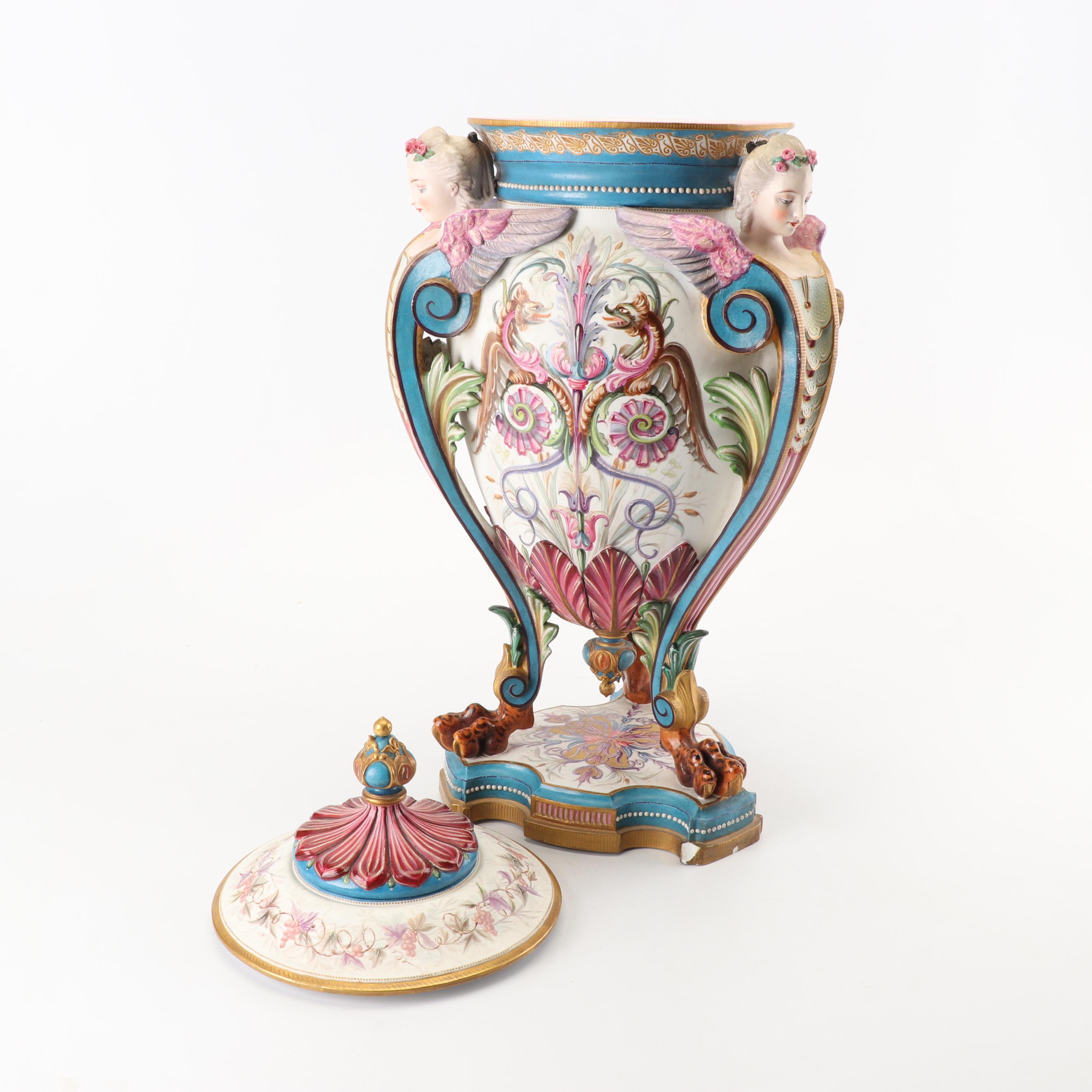 Jean Gille French Porcelain Lidded Urn, 19th Century