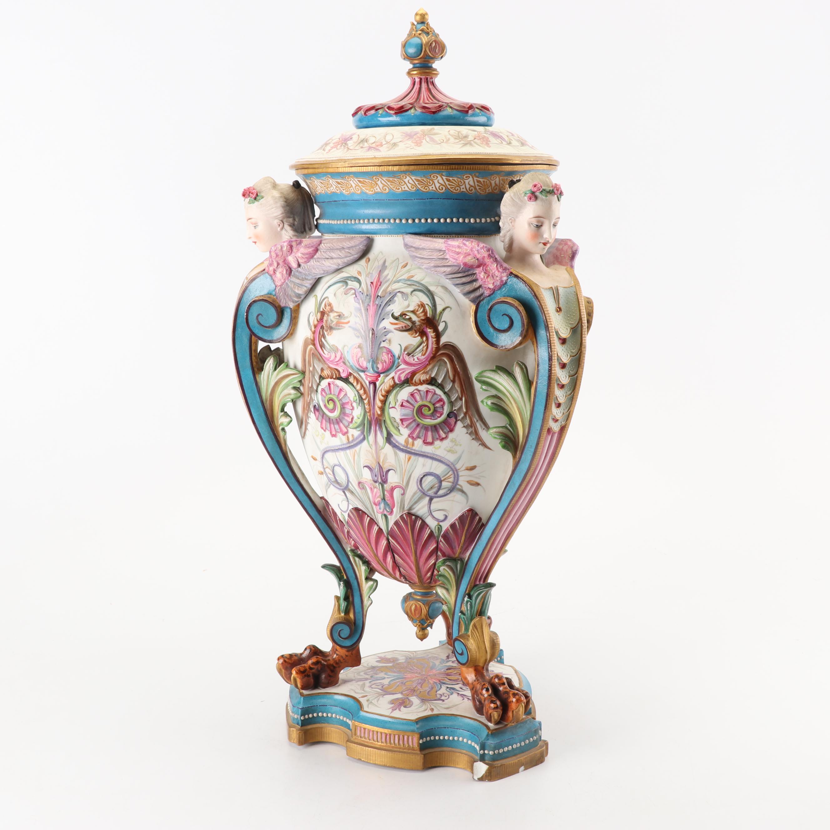 Jean Gille French Porcelain Lidded Urn, 19th Century