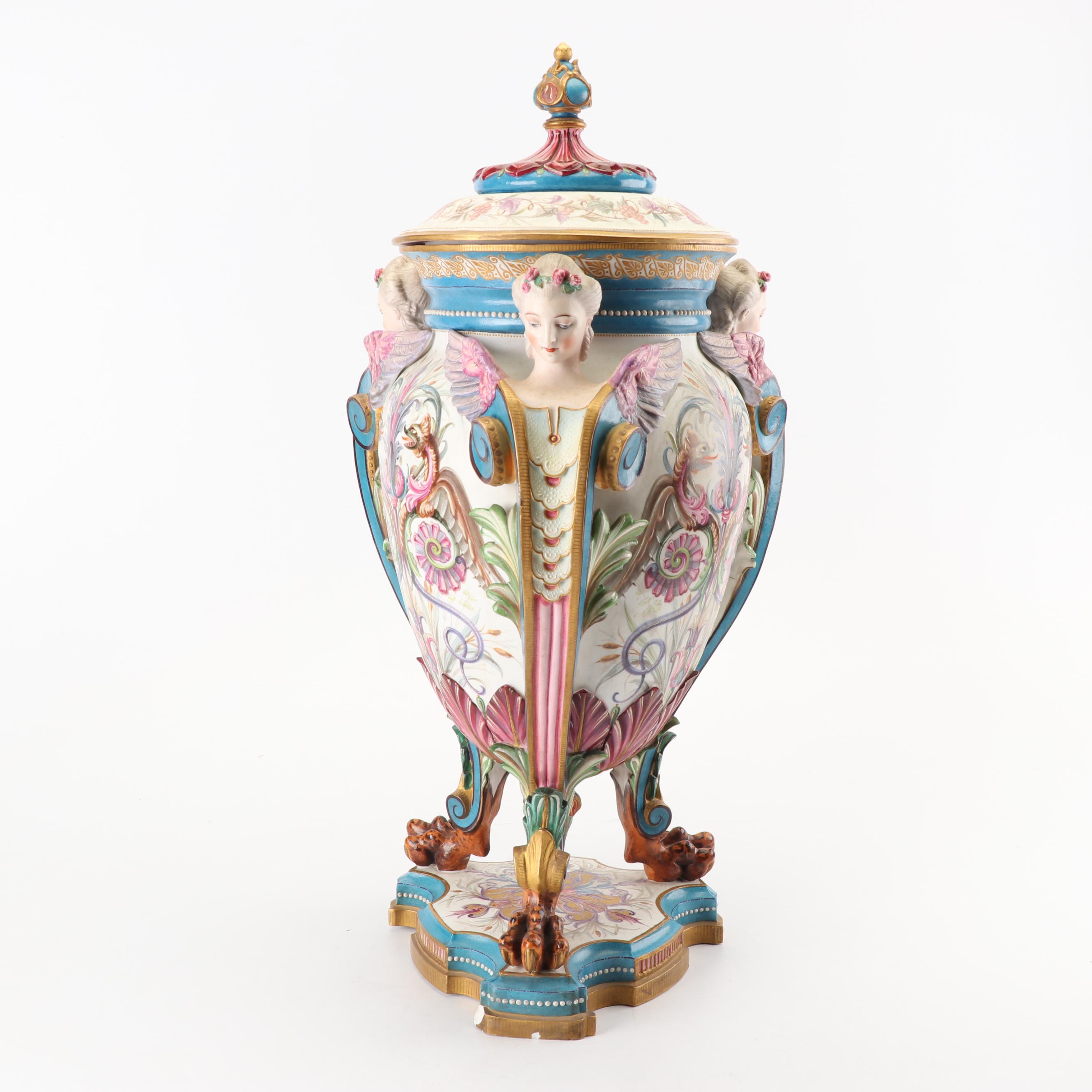 Jean Gille French Porcelain Lidded Urn, 19th Century
