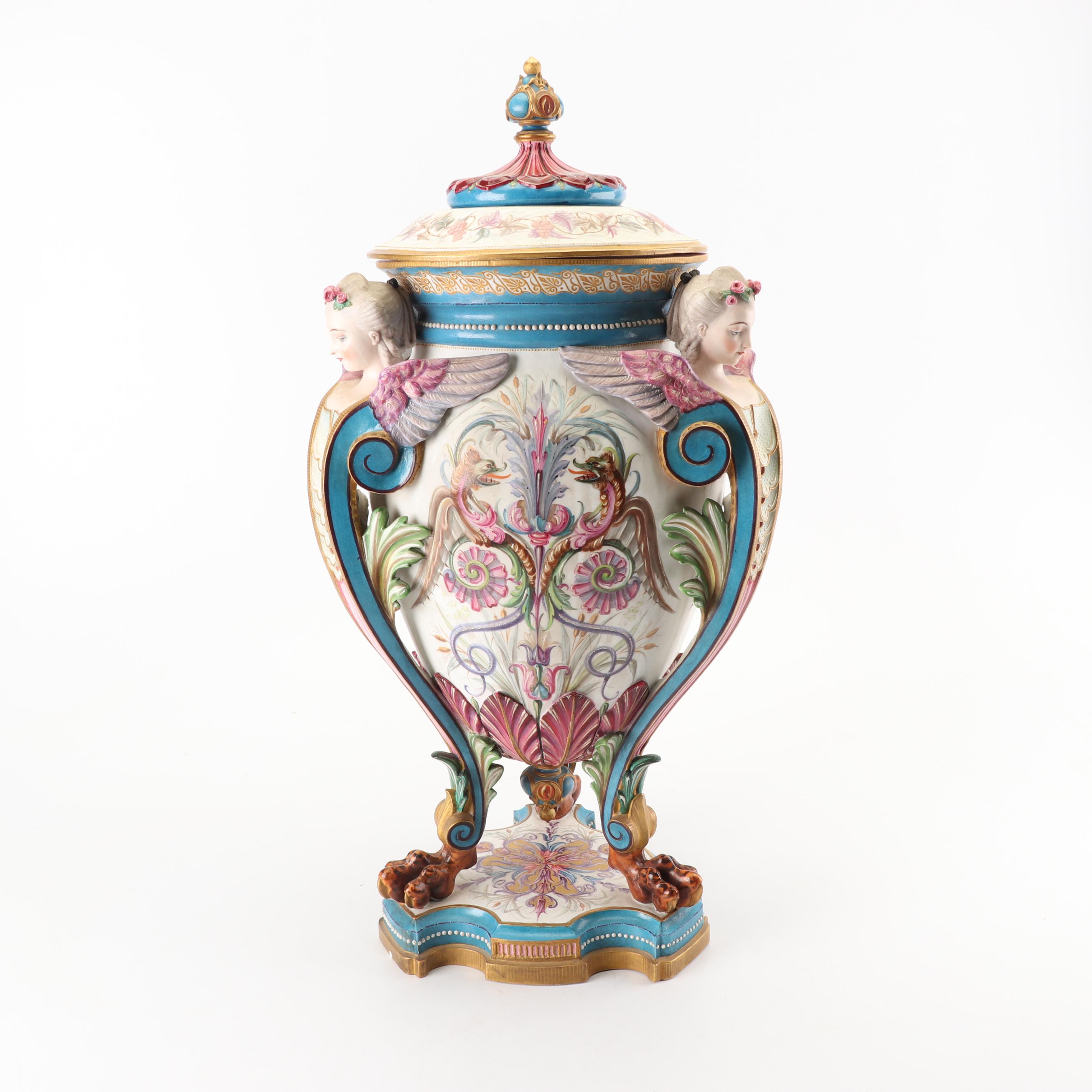Jean Gille French Porcelain Lidded Urn, 19th Century