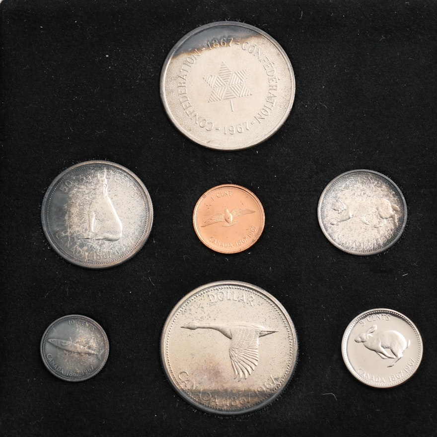 1867-1967 Commemorative Canadian Seven-Coin Mint Set with 1967 Silver Medal