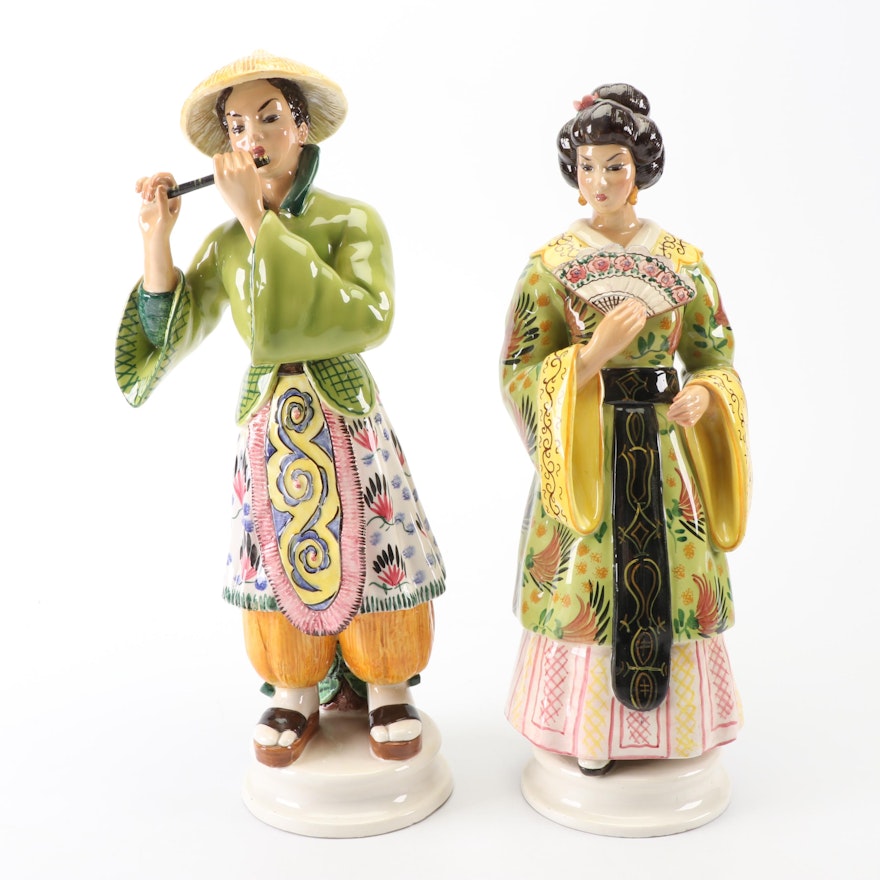 Hand-Painted Italian Asian-Inspired Ceramic Figures