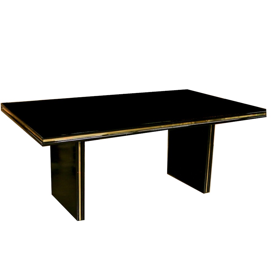 Deco Revival Style Black Lacquered Wood Dining Table, Late 20th Century