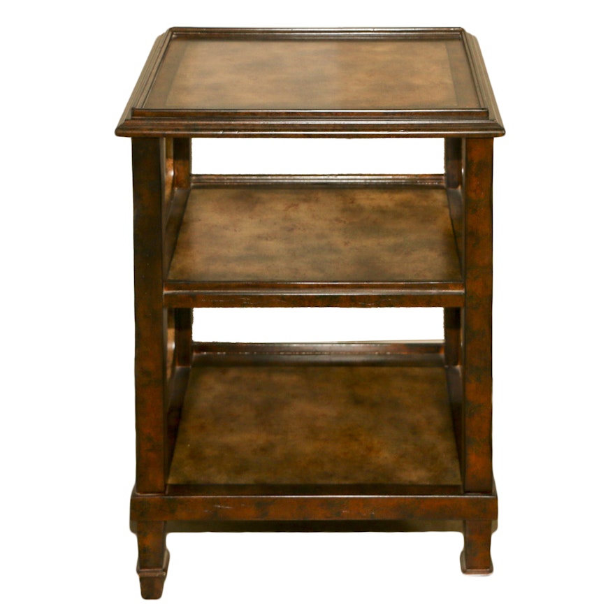 Walnut Finish Wood Three-Tier Side Table, 21st Century