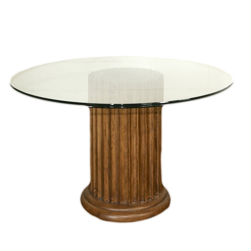 Glass Top Columnar Resin Pedestal Dining Table, 21st Century