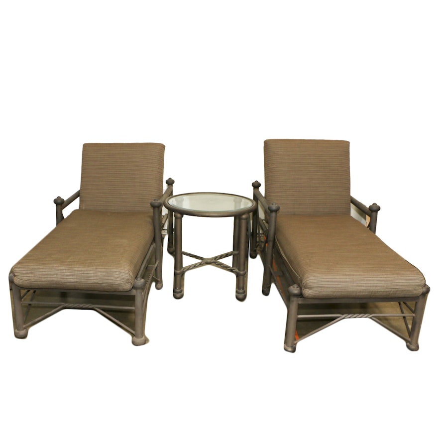 Chaise Patio Lounge Pair with Glass Topped Side Table