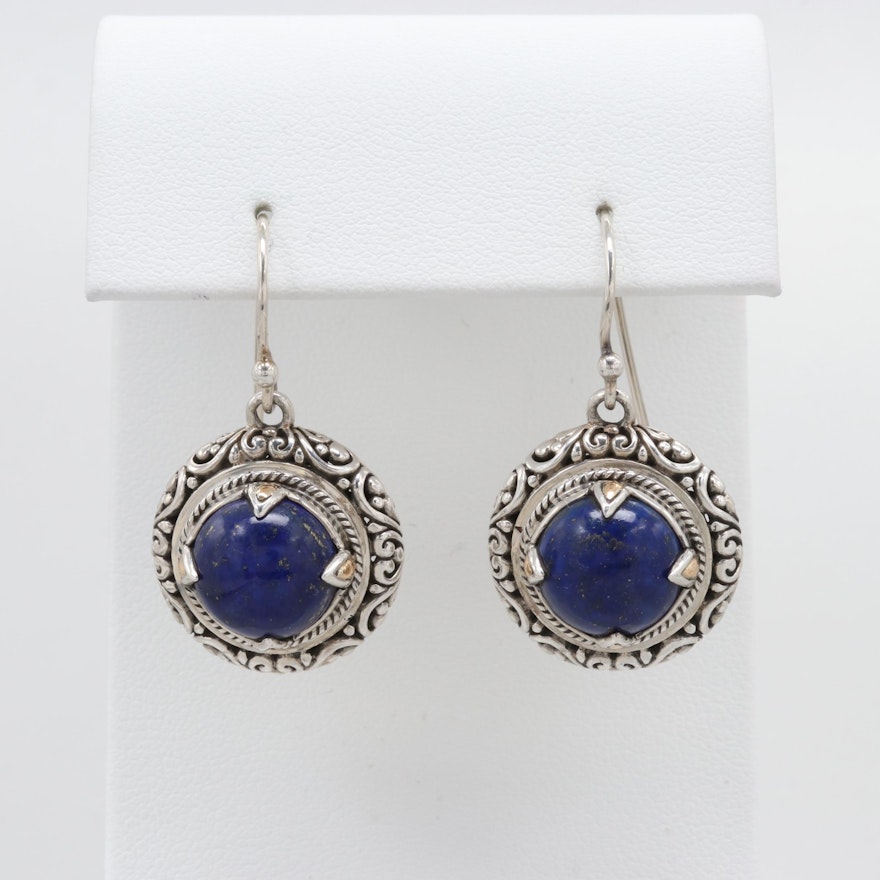 Robert Manse Sterling Silver Lapis Lazuli Earrings with 18K Yellow Gold Accents