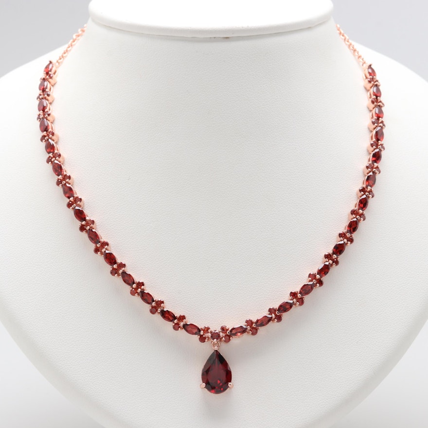 Rose Gold Wash on Sterling Silver Garnet Necklace