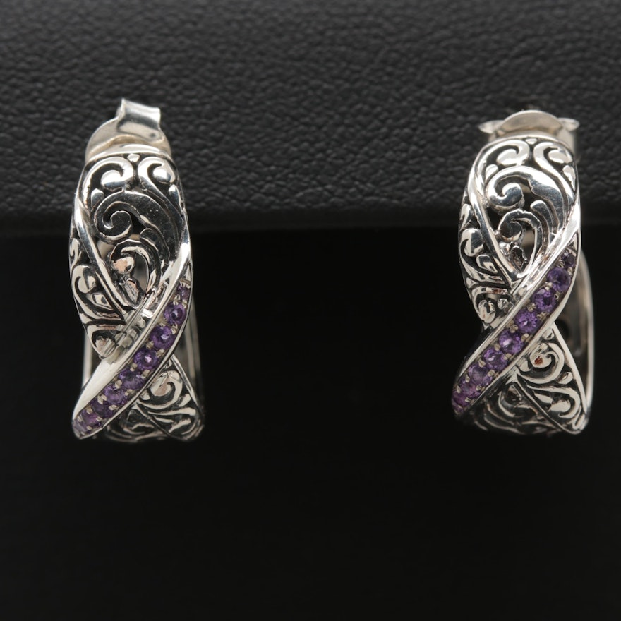 Robert Manse Sterling Silver Amethyst Hoop Earrings