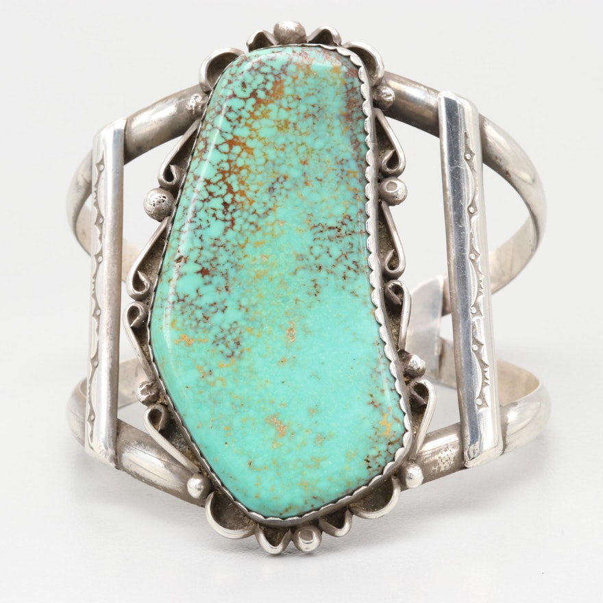 Southwestern Style Sterling Silver Turquoise Cuff Bracelet