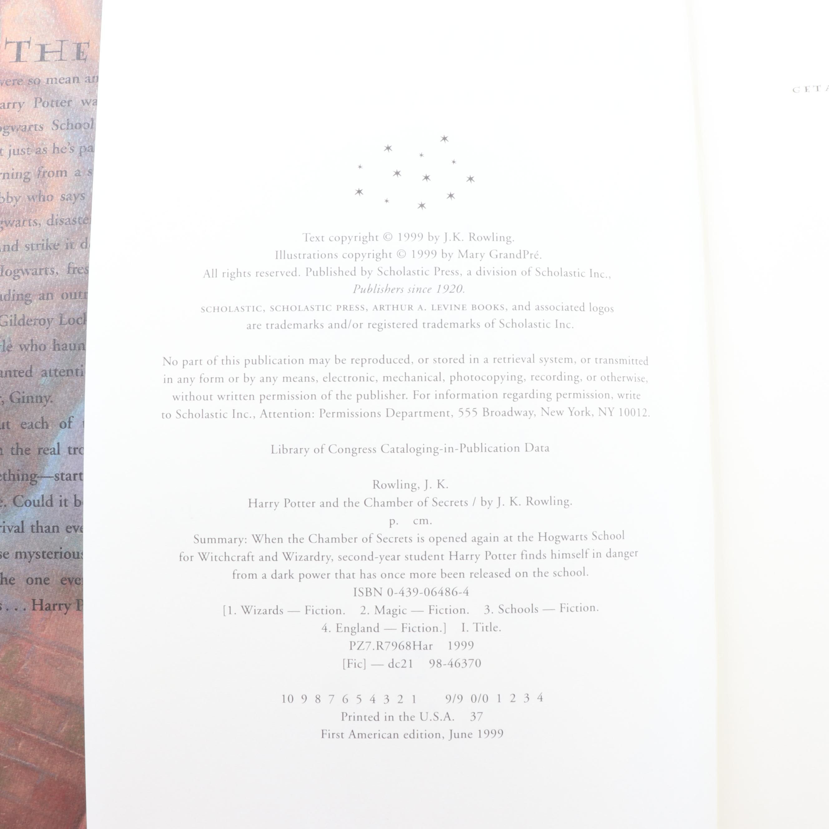 First American Edition "Harry Potter" Series with First Printing "Chamber"