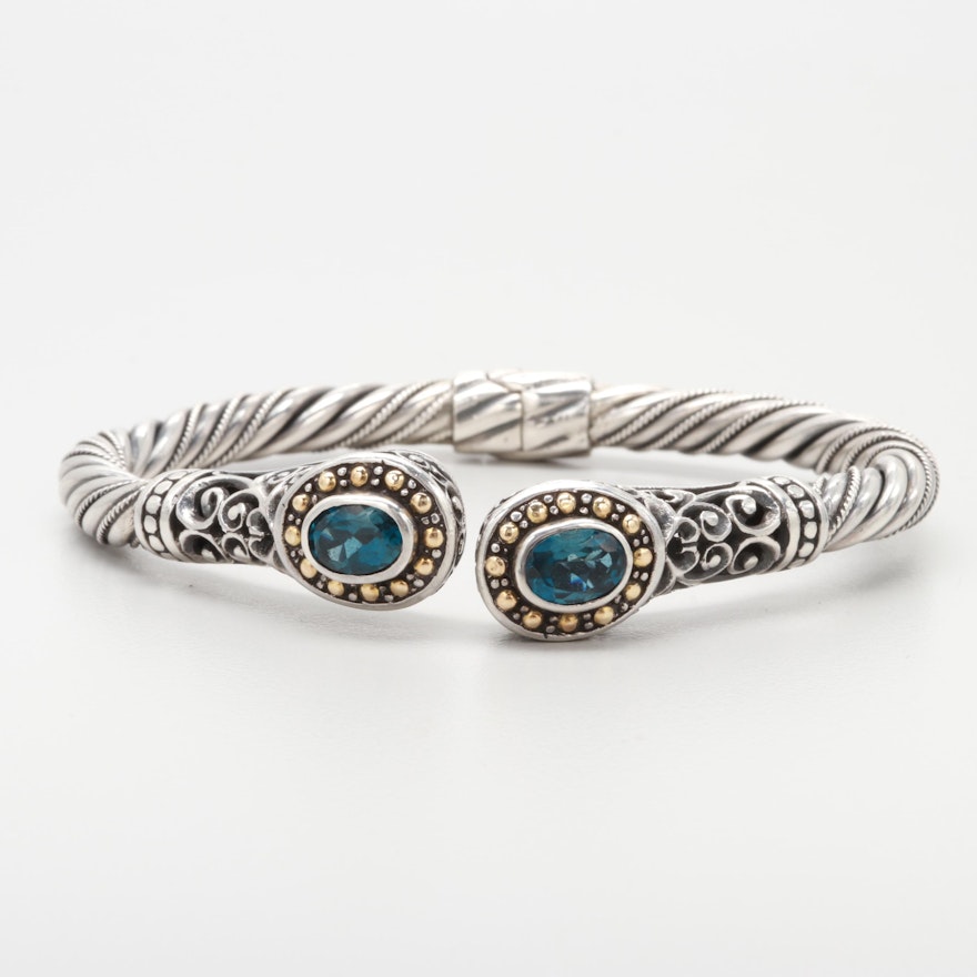 Robert Manse Sterling Silver Blue Topaz Bracelet With 18K Yellow Gold Accents