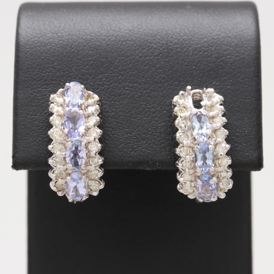 14K White Gold Tanzanite and Diamond Earrings