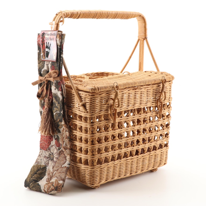 Wicker Weave Basket with Wine Bottle Gift Sack by Royal Crest Home Products