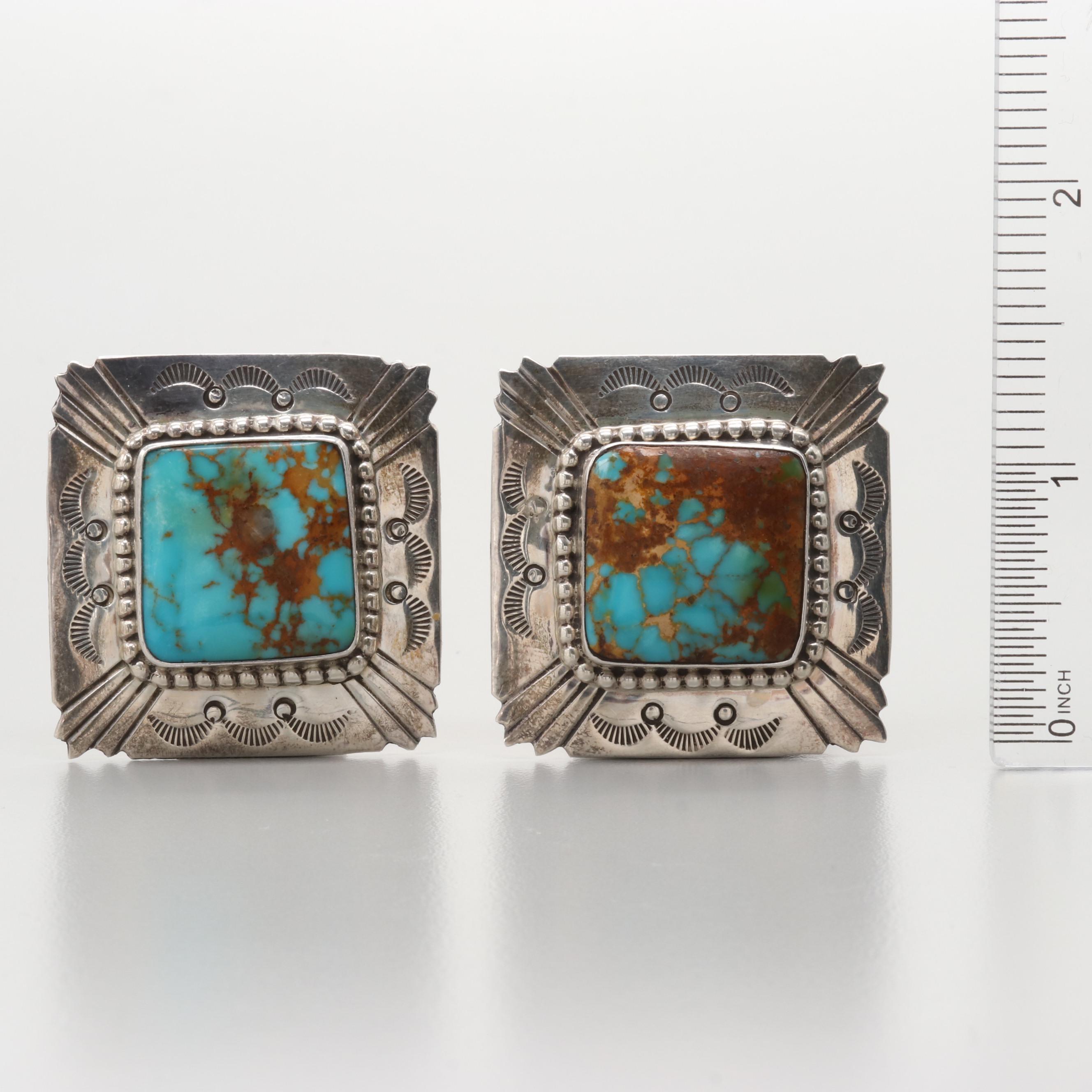 Michael Nez Navajo Diné Sterling Silver Turquoise Earrings