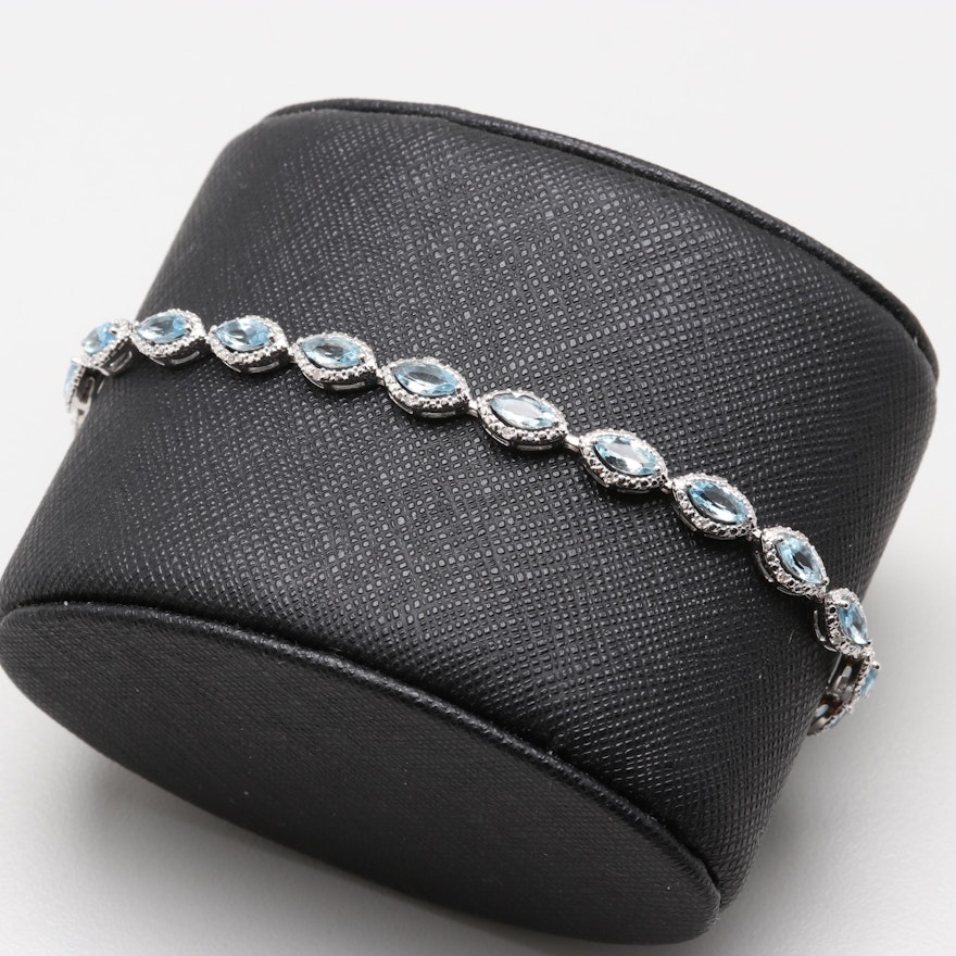 14K White Gold Aquamarine and Diamond Bracelet